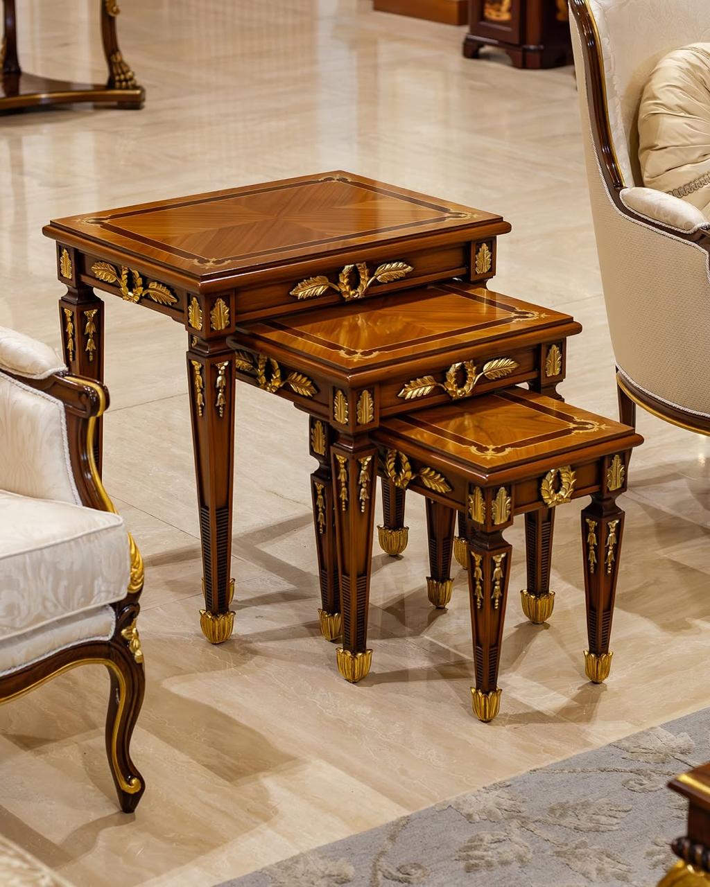 طقم طاولات متداخل – 3 طاولات ماركتريه - Image 3