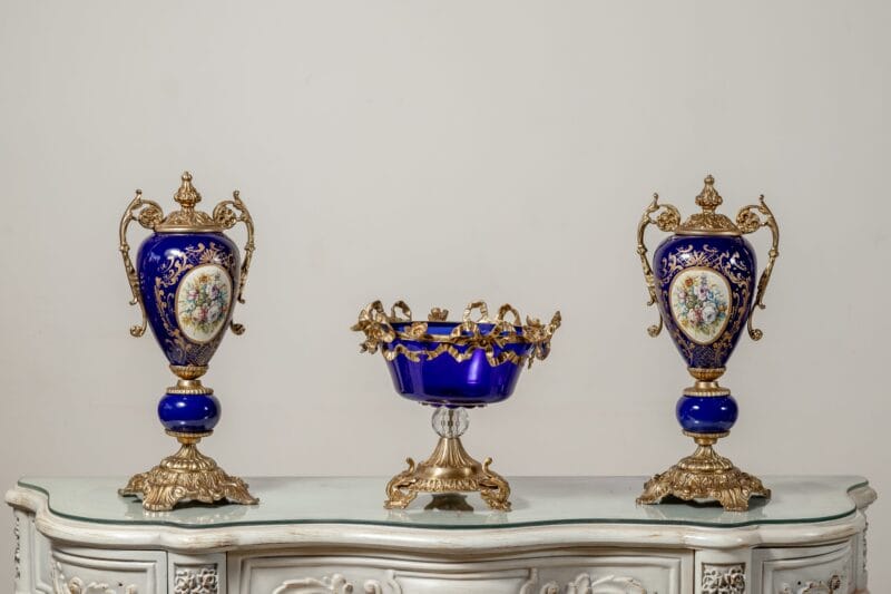 فازة وبونبونيرة خزف أزرق  داكن (نحاس معتق ) - Image 4