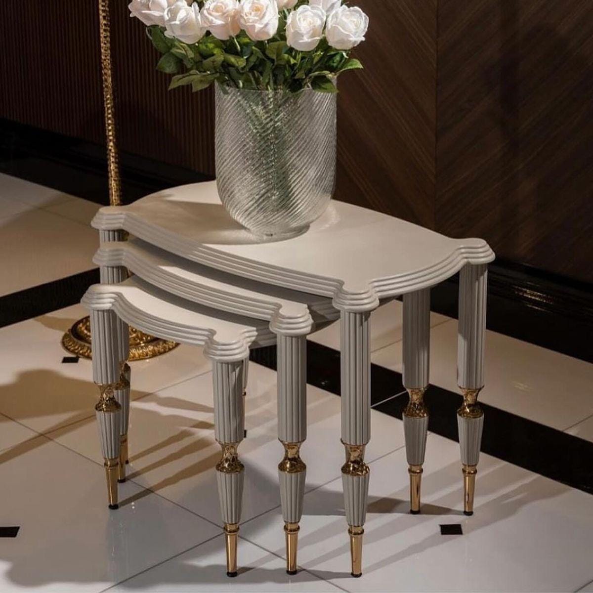 طقم طاولات ثلاثي متداخل (سطح زجاجي) - Image 3